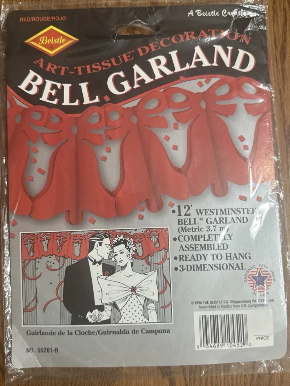VTG 1998 Beistle Wedding Bell Garland 12’ (X 3) Westminster 3-D Red bells decor